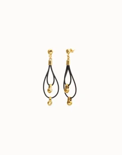 Drop earrings with leather earrings and sphere detail