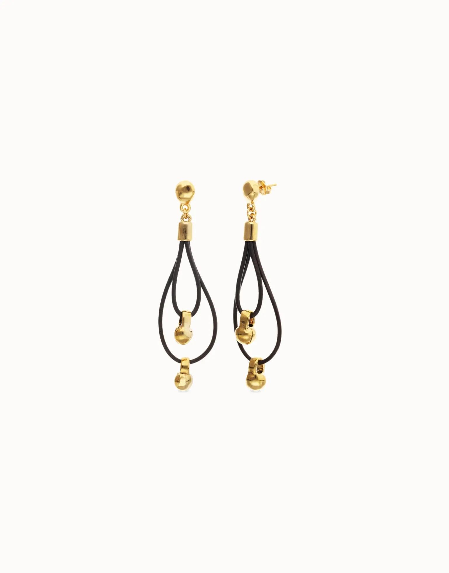 Drop earrings with leather earrings and sphere detail