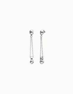 Drop earrings with long chain and sphere