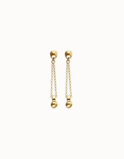Drop earrings with long chain and sphere