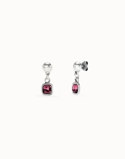 Drop earrings with pink crystal