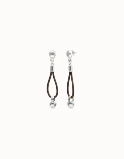 Drop leather earrings with sphere detail