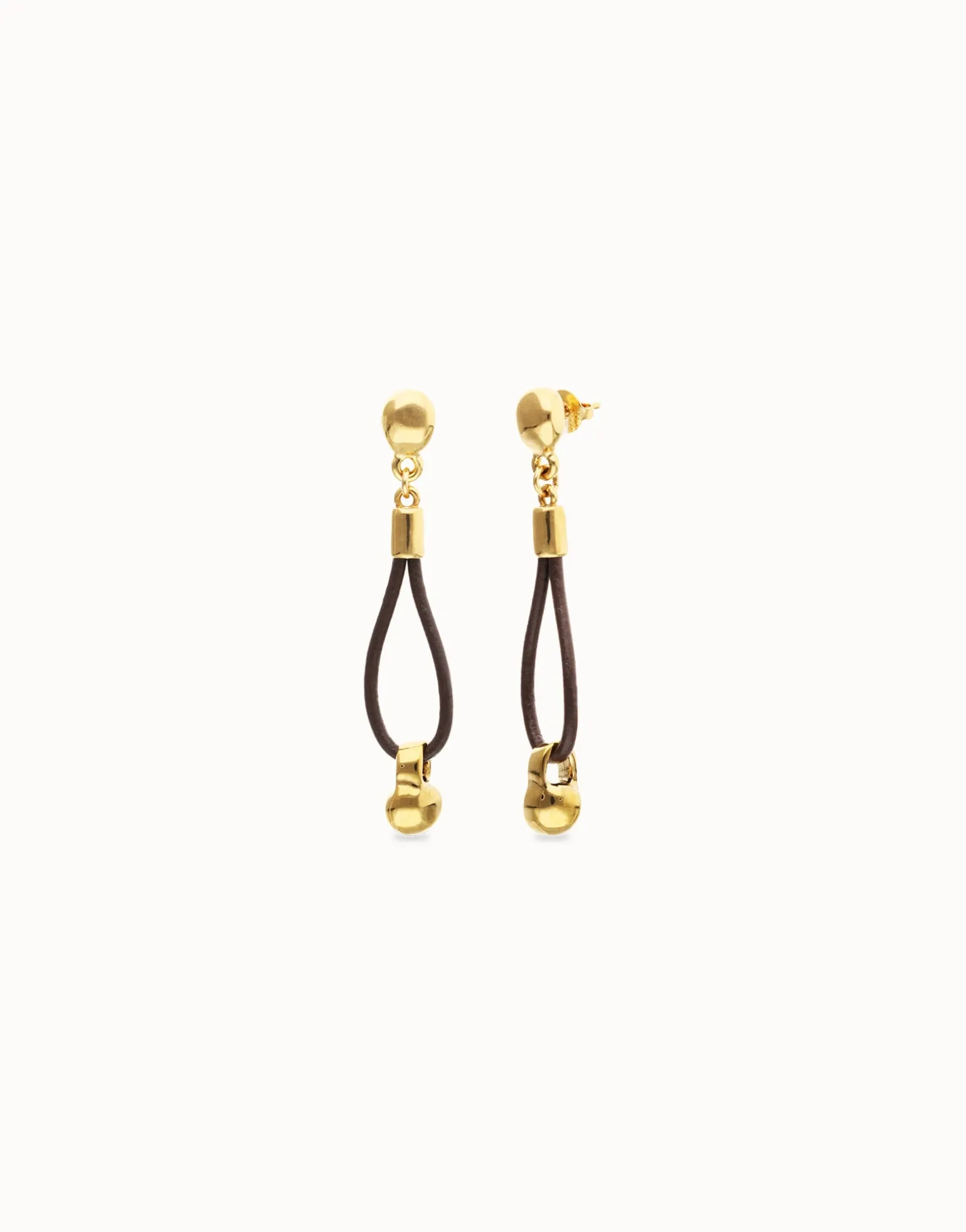 Drop leather earrings with sphere detail