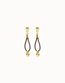 Drop leather earrings with sphere detail