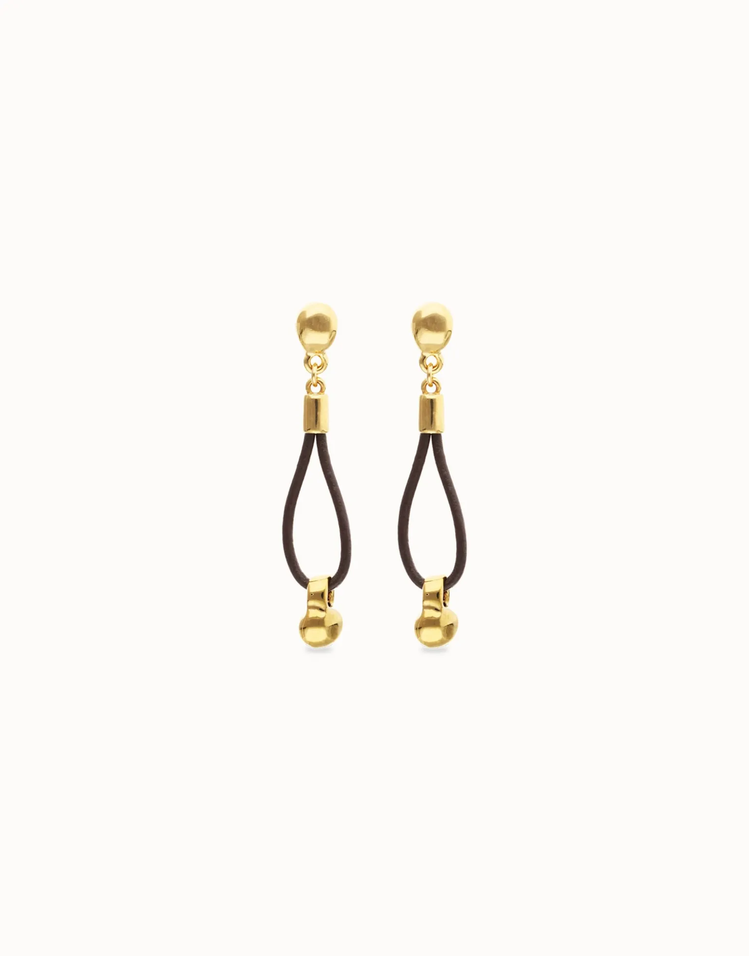 Drop leather earrings with sphere detail