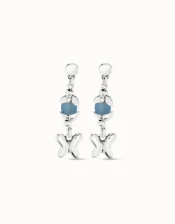 Earrings with blue crystal and butterfly