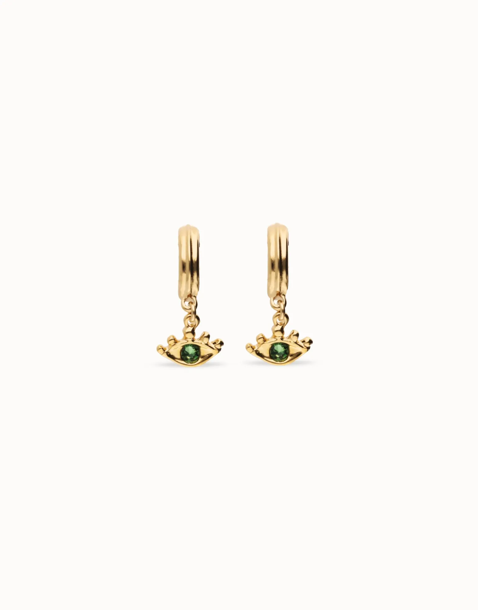 Eye-shaped drop earrings with green crystal