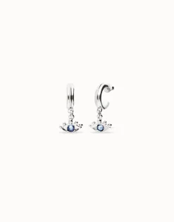 Eye-shaped drop earrings with blue crystal