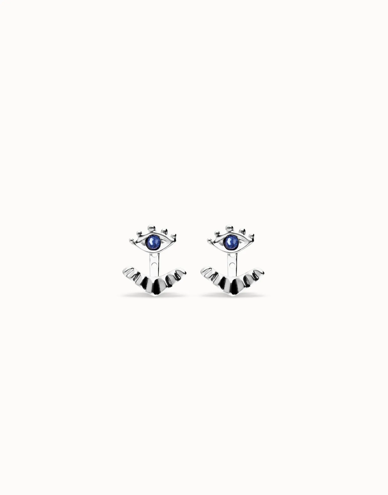 Eye-shaped stud earrings with blue crystal