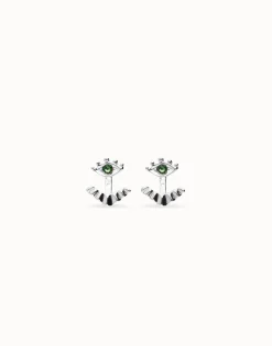 Eye-shaped stud earrings with verde crystal