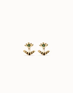Eye-shaped stud earrings with verde crystal