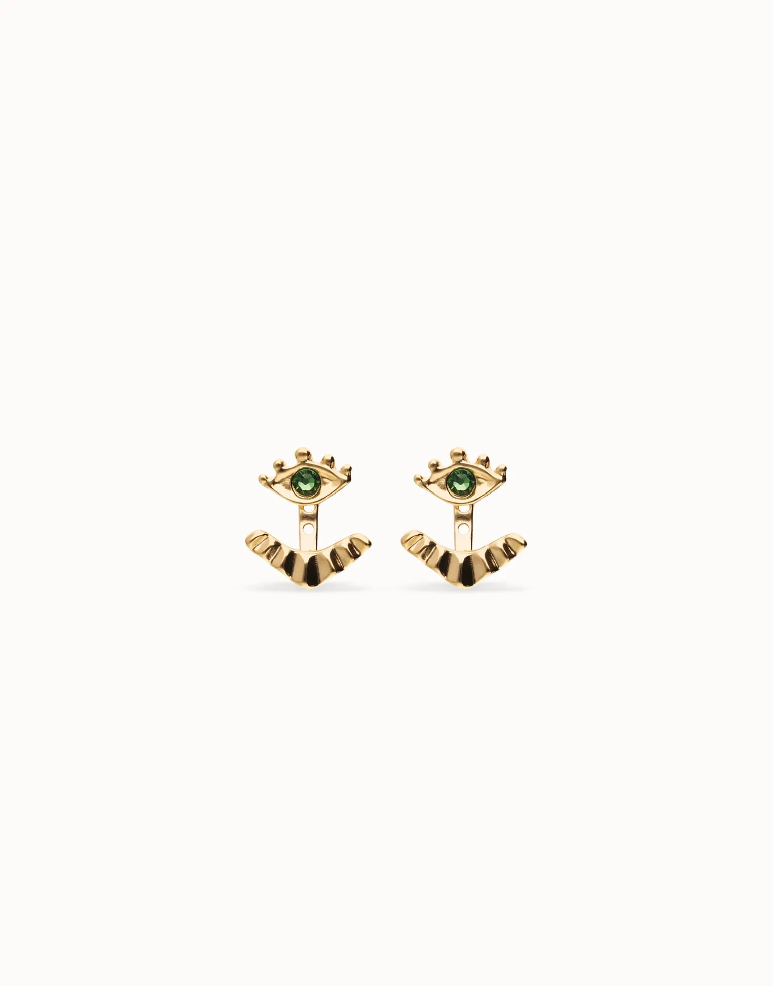 Eye-shaped stud earrings with verde crystal