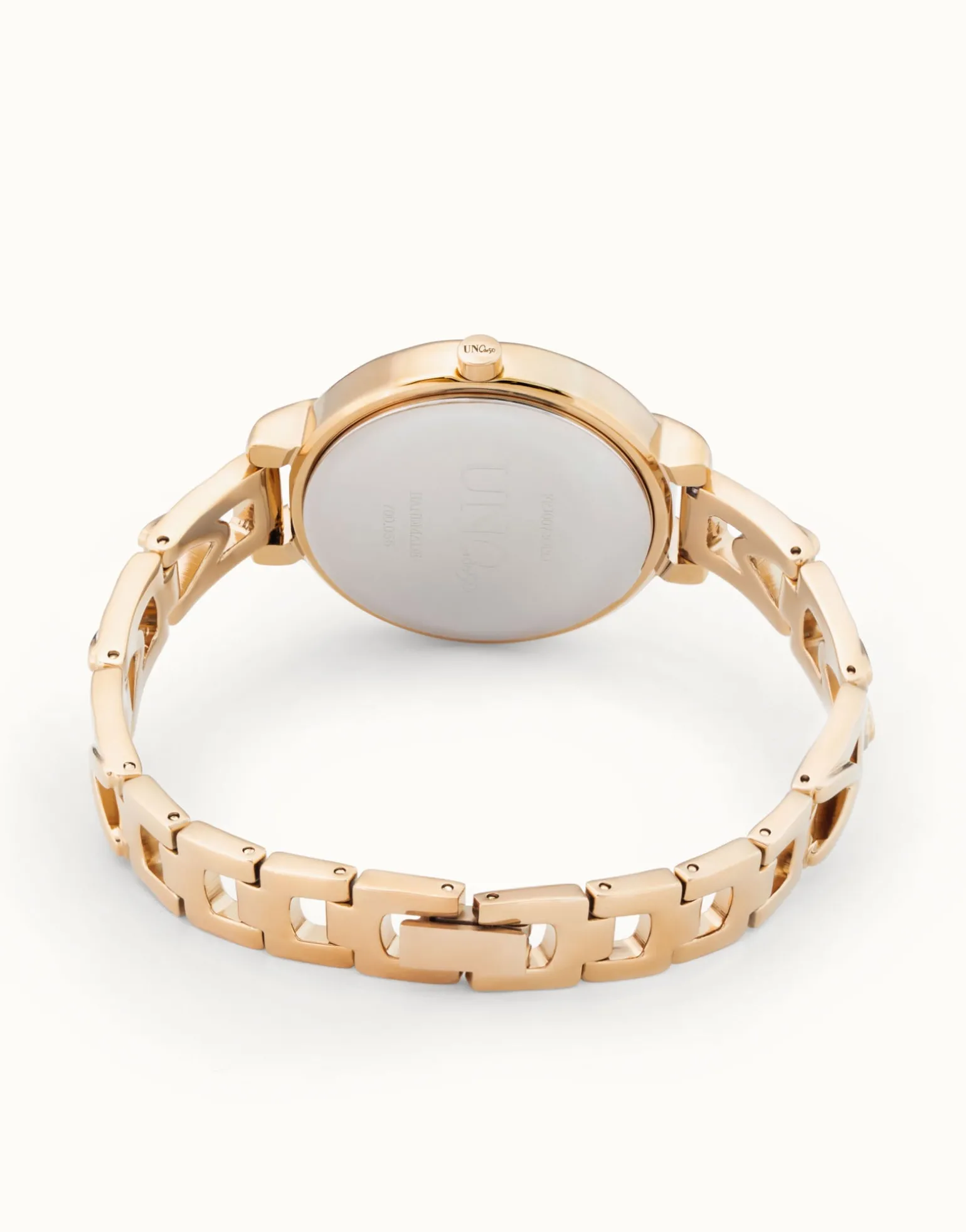 18K gold-plated watch with metal strap and round white dial