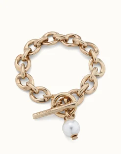 Large link chain bracelet with a pearl