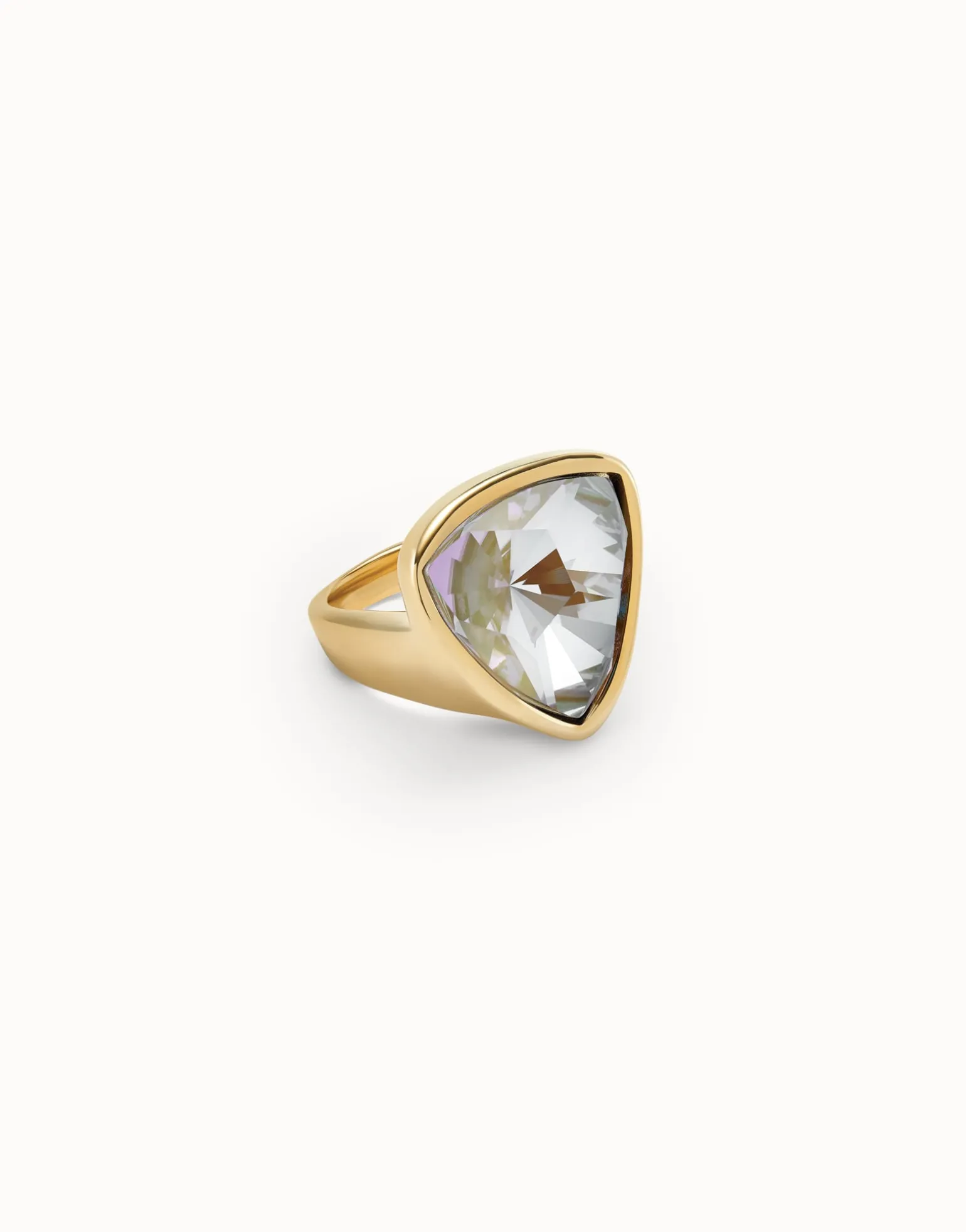Large triangular ring with crystals