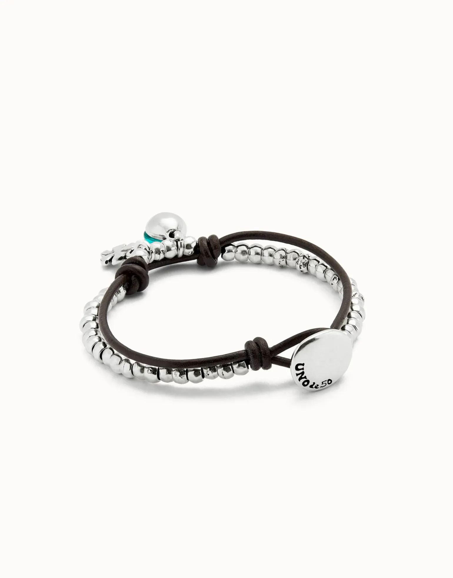 Leather beaded bracelet with green murano glass