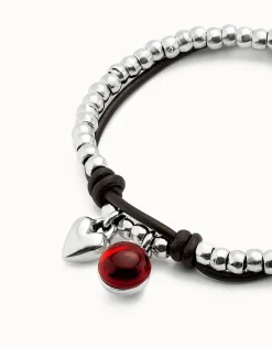 Leather beaded bracelet with red murano glass