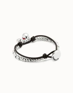 Leather beaded bracelet with red murano glass