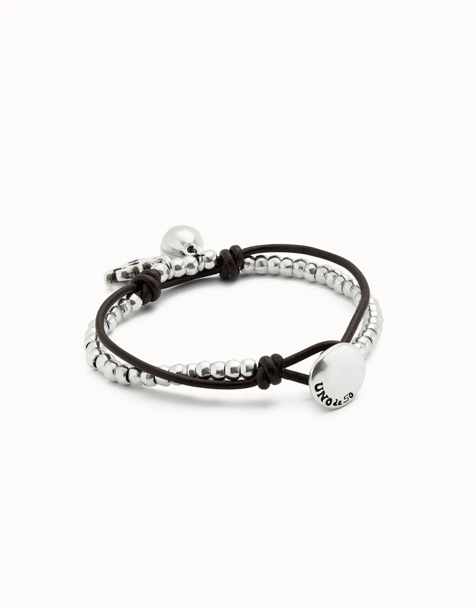 Leather beaded bracelet with ivory murano glass
