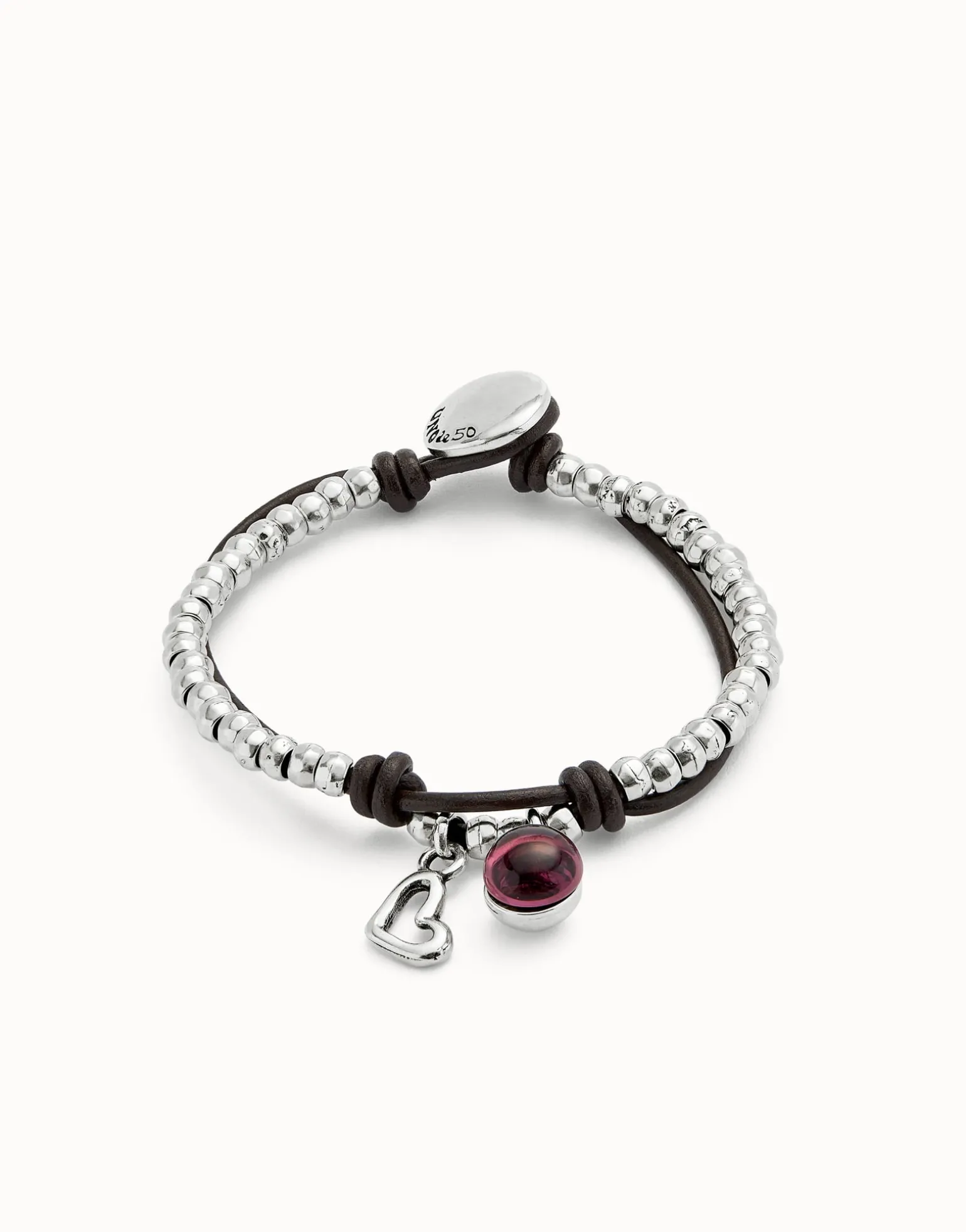 Leather beaded bracelet with purple murano glass