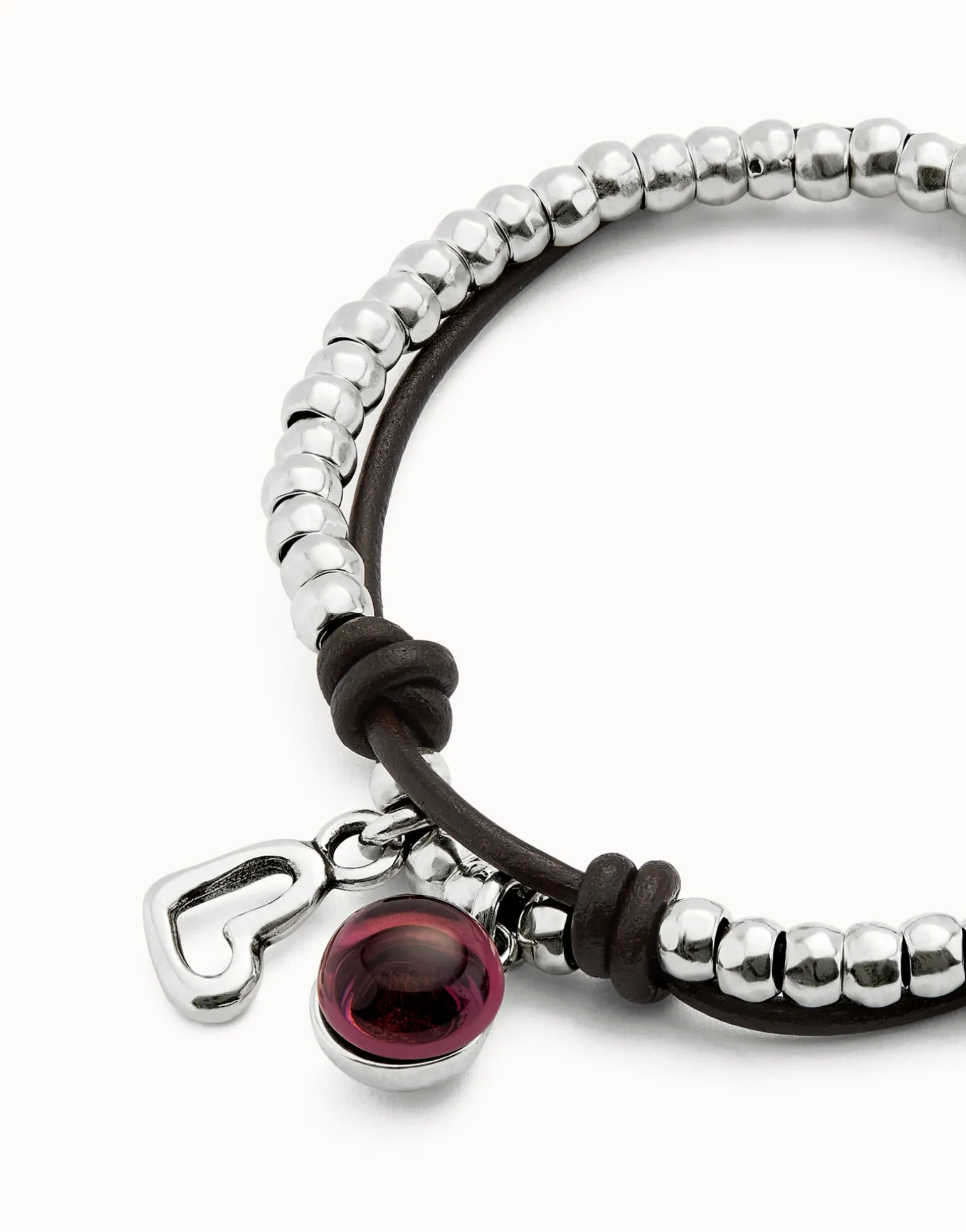 Leather beaded bracelet with purple murano glass