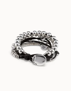 Leather beaded bracelet with charms