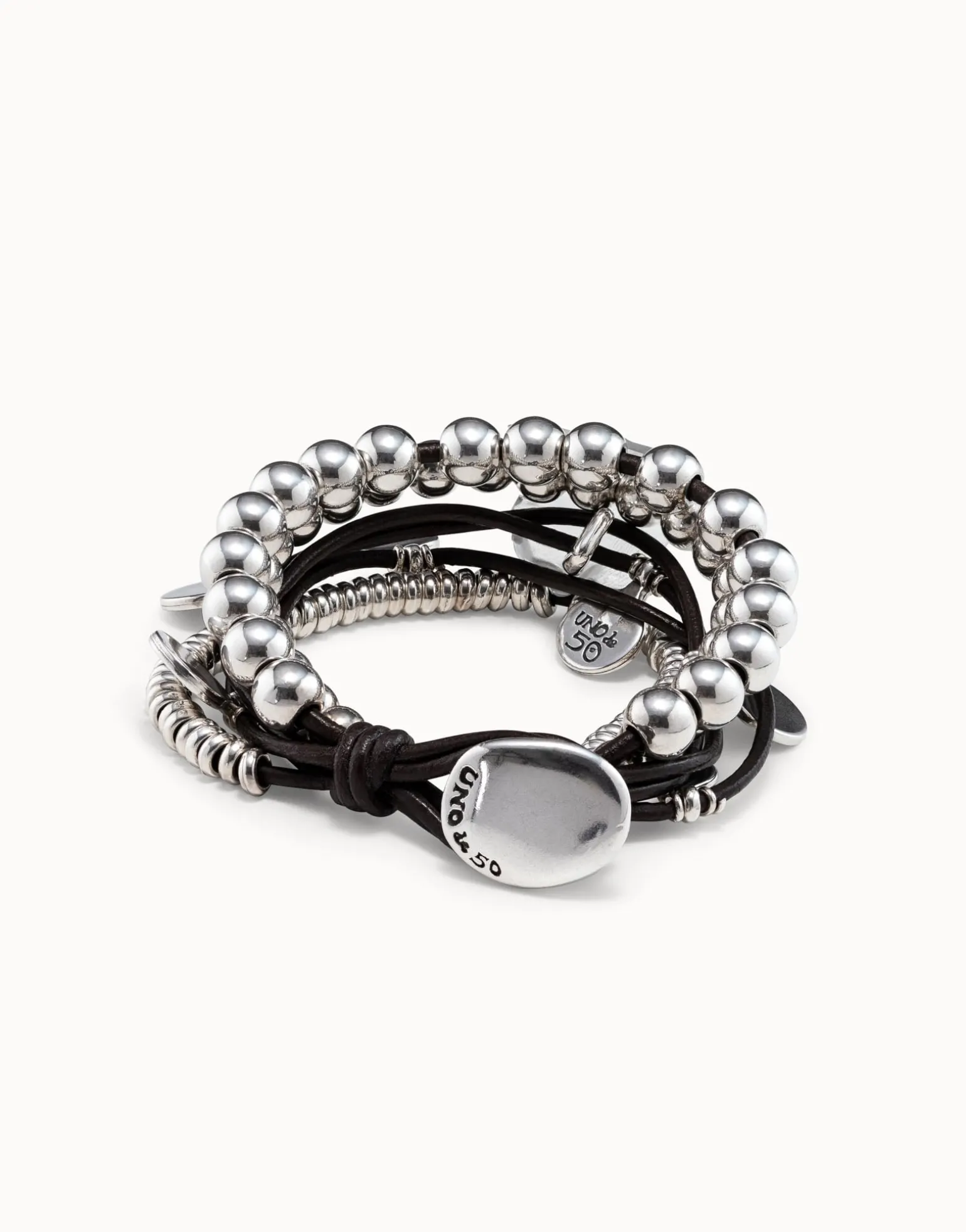 Leather beaded bracelet with charms