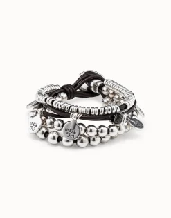 Leather beaded bracelet with charms