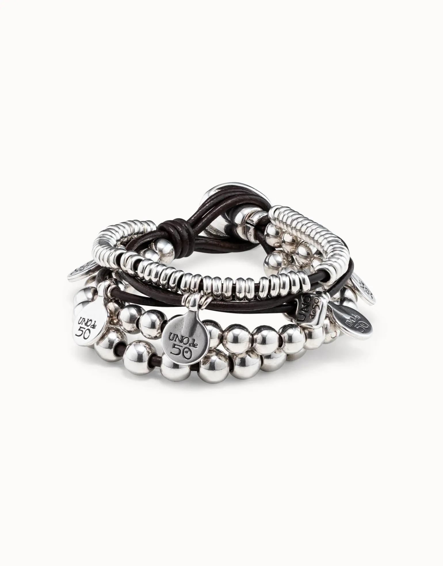 Leather beaded bracelet with charms