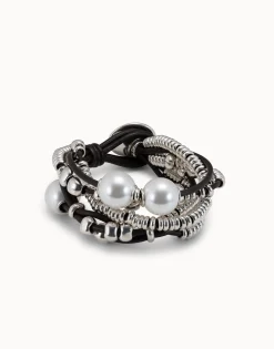 Leather beaed bracelet with pearls