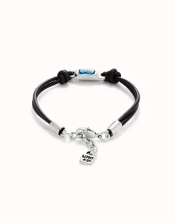 Leather bracelet with a blue crystal