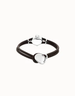 Leather bracelet with blue oval faceted crystal