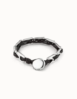 Leather bracelet with rectangular links