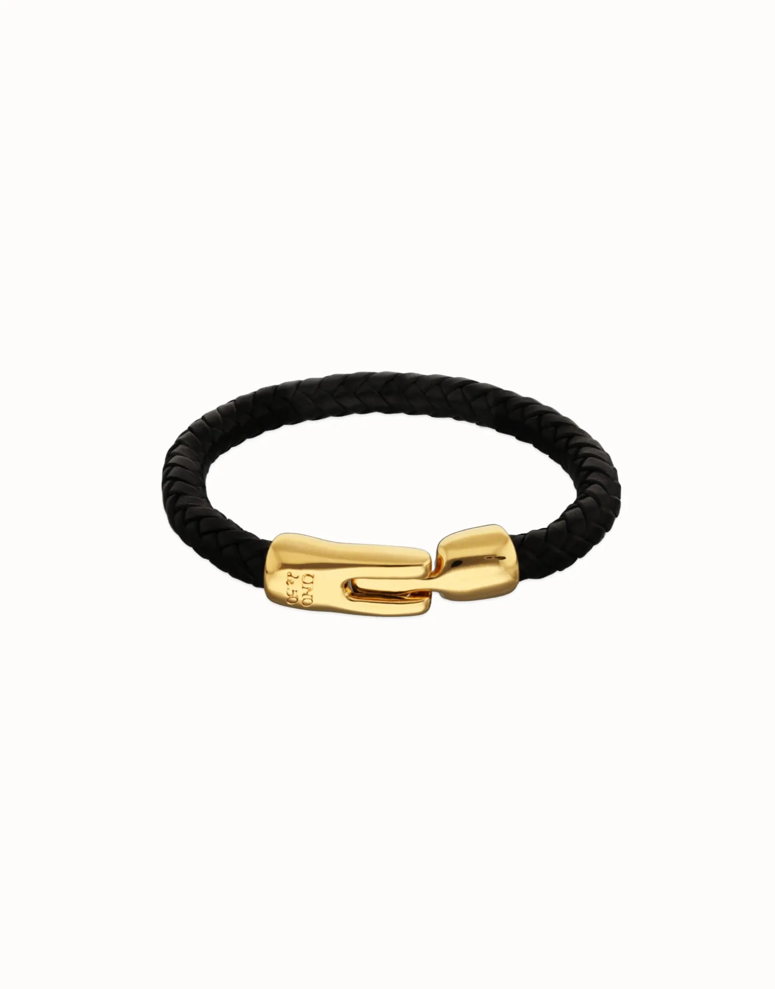Leather braided bracelet with golden clasp