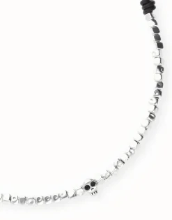 Leather necklace with beads and skull detail