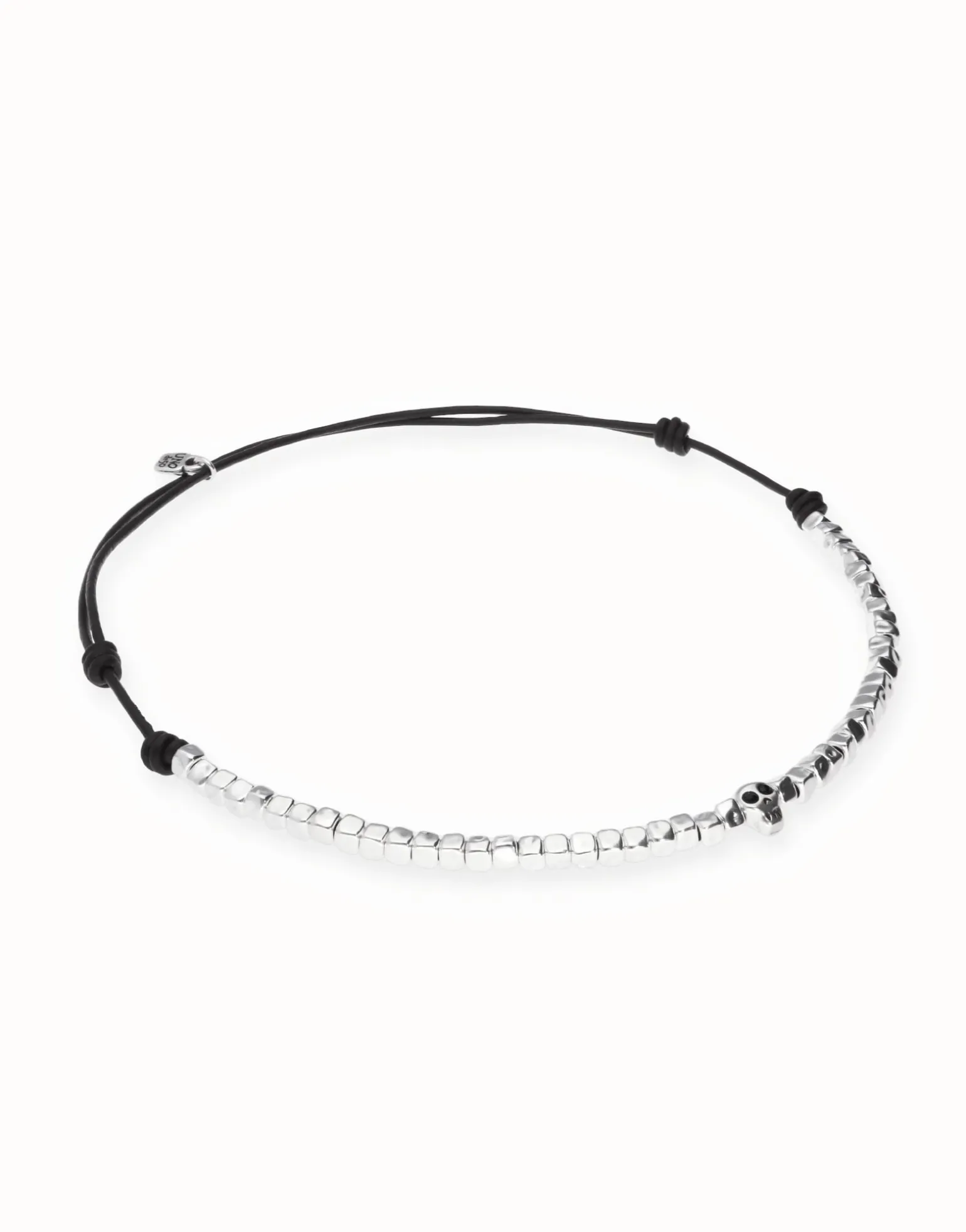 Leather necklace with beads and skull detail
