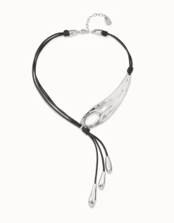 Leather necklace with fringes with drops