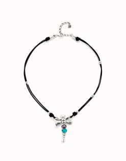 Leather pendant necklace with dragonfly