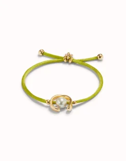 Lime cord bracelet with a pearl