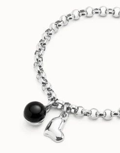 Link chain bracelet with heart charm and murano glass