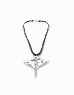 Long leather necklace pendant with manta ray