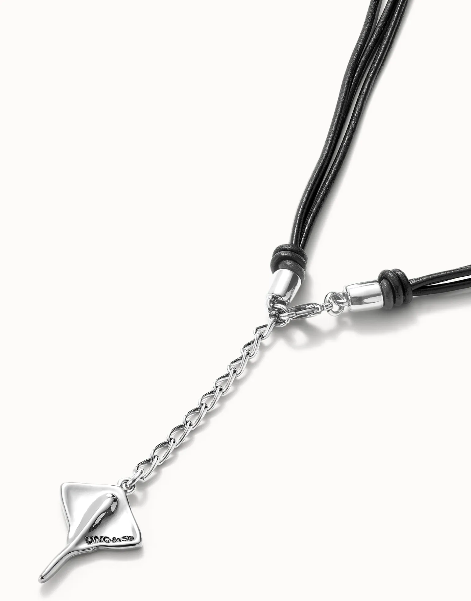 Long leather necklace pendant with manta ray