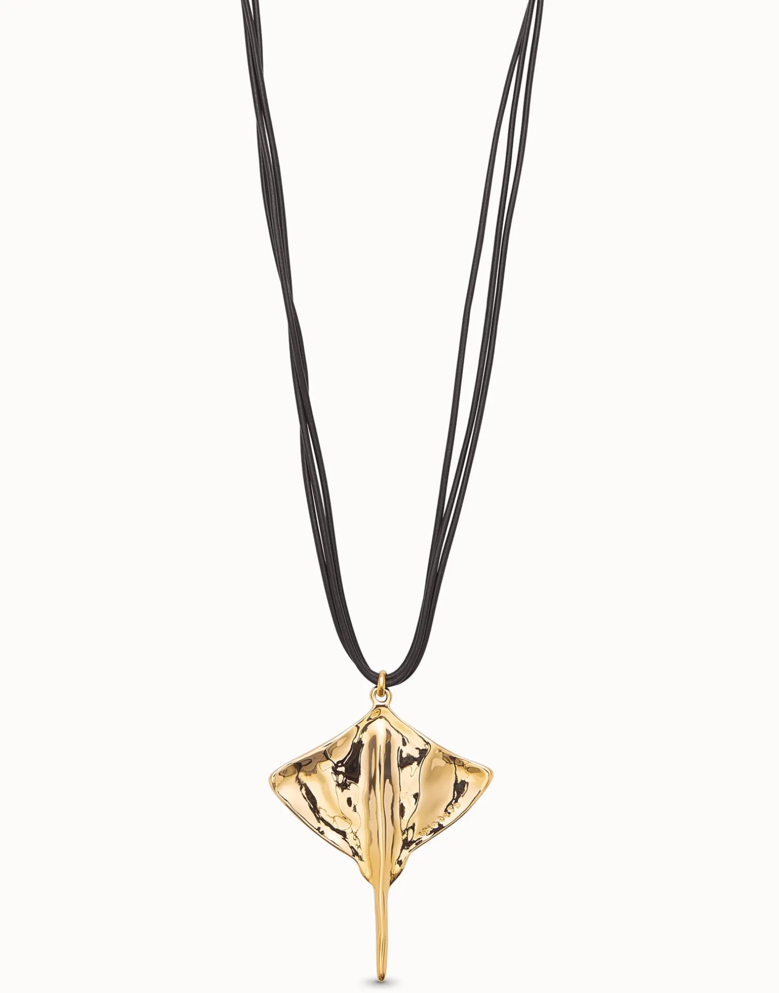 Long leather necklace pendant with manta ray