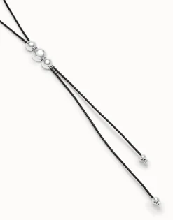 Long leather necklace with three central beads