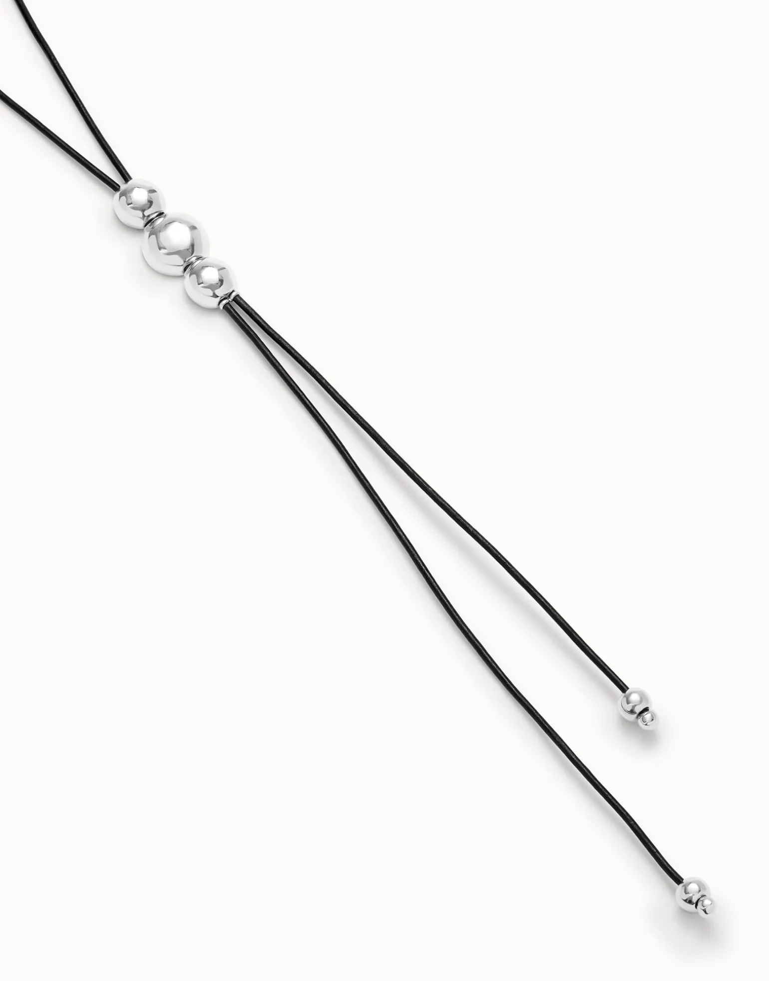 Long leather necklace with three central beads