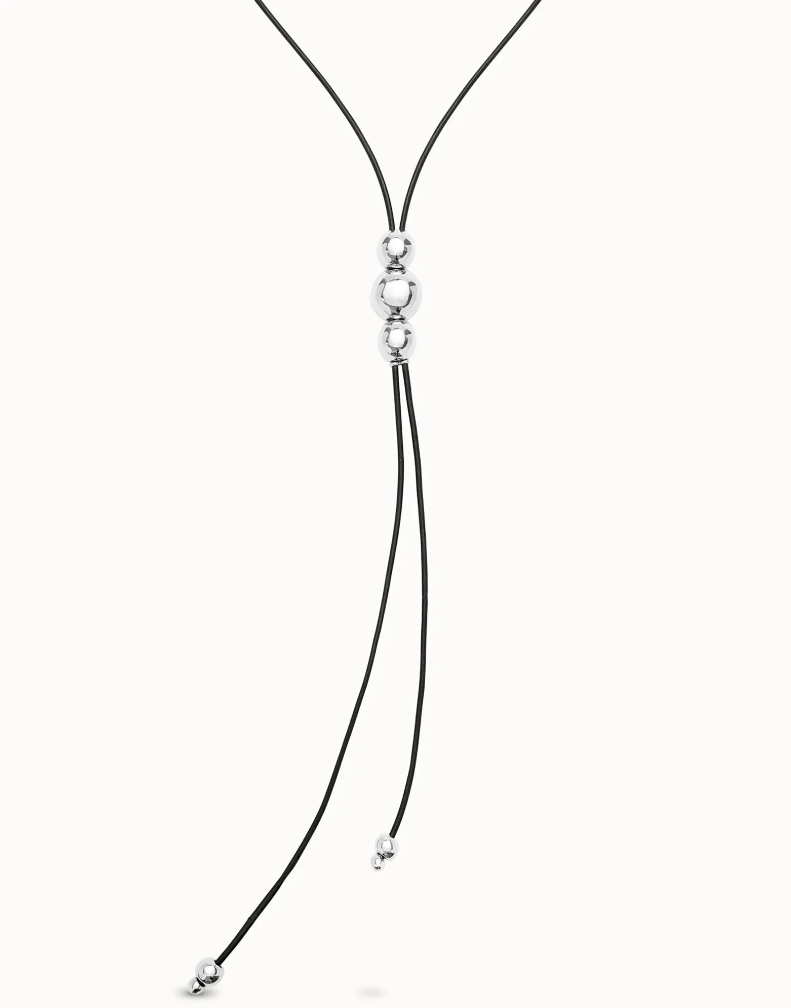 Long leather necklace with three central beads