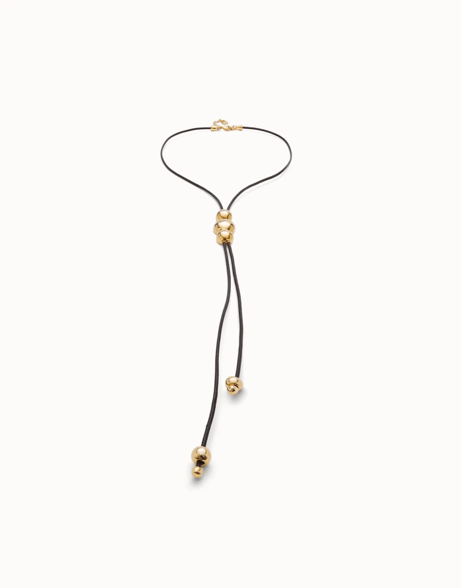 Long leather necklace with three central beads
