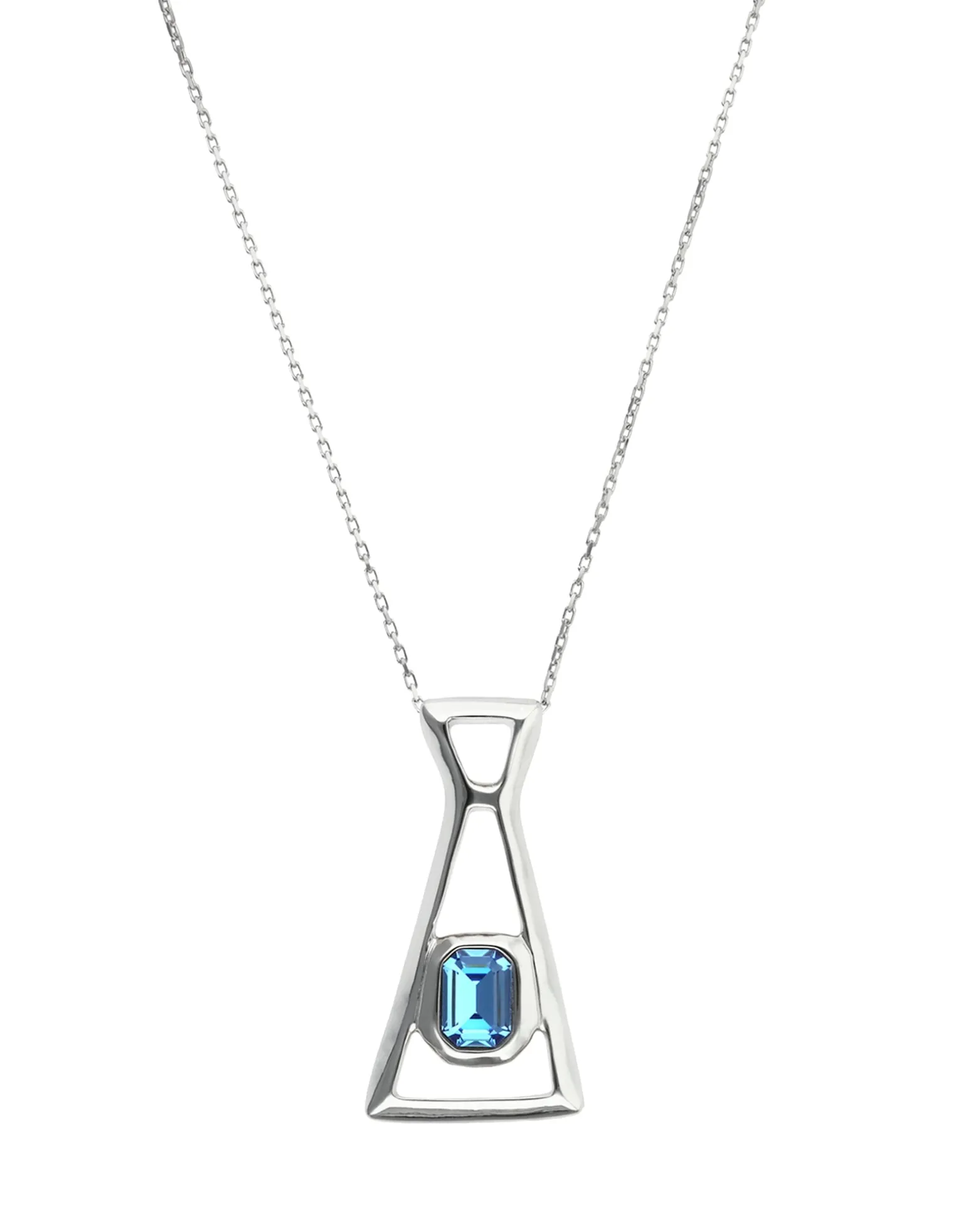 Long necklace with pendant and rectangular blue faceted crystal