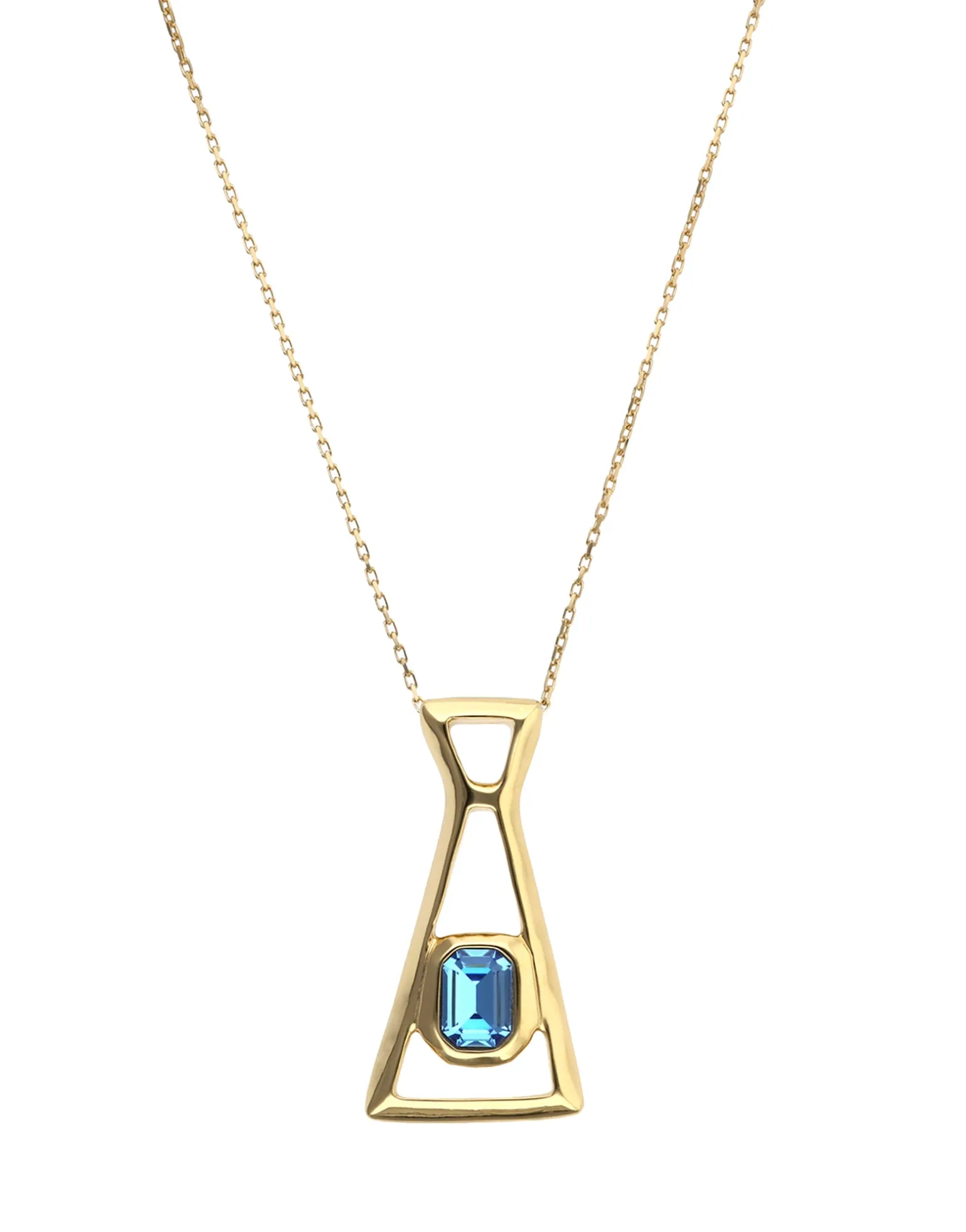 Long necklace with pendant and rectangular blue faceted crystal