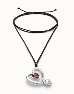 Long pendant and central heart with pink crystal